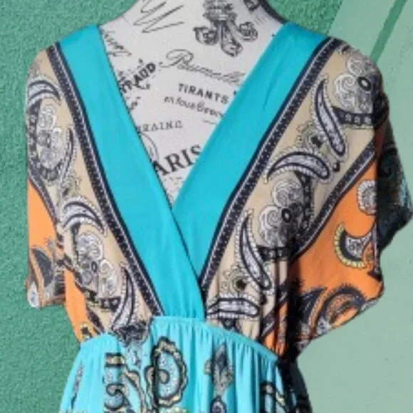 Christina Love Paisley Turquoise and Orange Cover Up For Swimsuit or Sundress - Picture 6 of 16